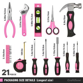 Tool Kit for Ladies,Basic Hand Tool Set 21Pcs with Pouch,Tool Bag for Home|Dorm|Office|DIY|Girls