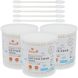HOMEFOX Cotton Swabs Precision Pointed - 600 Count Pointy Organic Cotton Buds Double Side Tightly Wrapped Cotton Tips Paper Stick Soft Gentle Lint-Free Cruelty-Free, Pointy & Round (White)