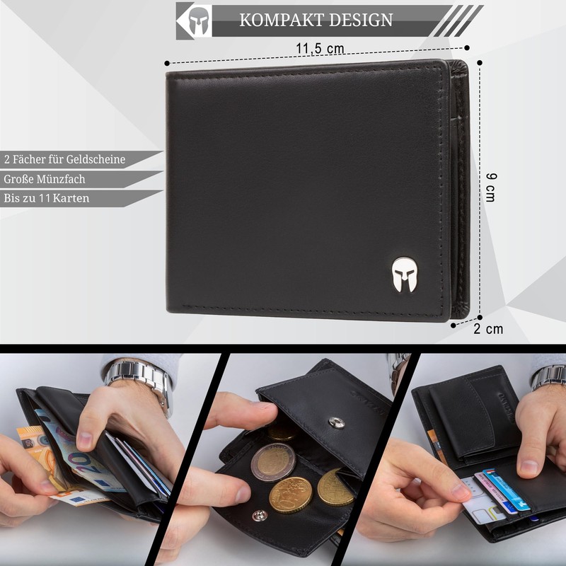 SPARTANO Mens RFID Blocking Wallet with Coin Pocket Wallet with