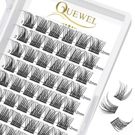 QUEWEL Cluster Lashes 72 Pcs Individual Lashes Wide Stem C/D Curl 8-16mm Length DIY Eyelash Extension False Eyelashes Individual Natural&Mega Styles Soft for Personal Makeup Use at Home (Natural-C-12)