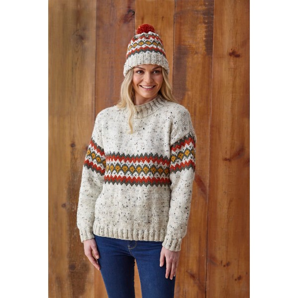 King Cole Ladies Aran Knitting Pattern Womens Sweater & Bobble Hats (5868)