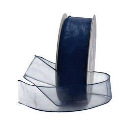 Royal Imports Organza Wired Sheer Ribbon for Floral & Craft Decoration, 50 Yard Roll (150 FT Spool) - Navy Blue