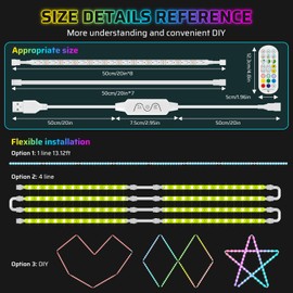 Dreamolour 4 m LED Strip, 8 x 50 cm Dimmable Floor Cabinet Lighting with RF Remote Control & App Control, USB Music Sync Colour Changing LED Light Strip, Flexible Self-Adhesive DIY Strip for Display Cabinet, Shelf