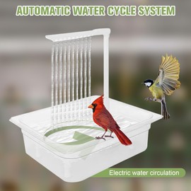 SUPERPAWS Parrot Bathtub Automatic Bath Shower Bird Bath for Cage with 180 ° Circulating Faucet Double Row Holes Contains USB and Power Plug for Medium Birds with 2 Wood Bird Cage Perch