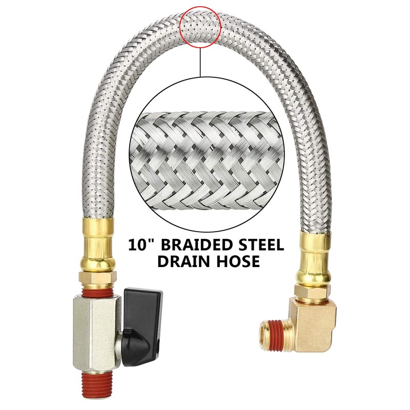 HK Extended Tank Drain Assembly Kit with 10 Inch Braided