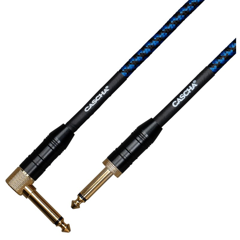 Cascha Professional Line Guitar Cable, Angled, Tweed Blue, 6 m