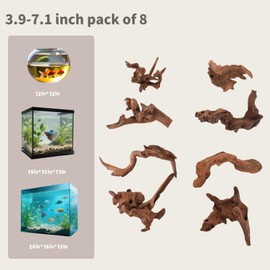 redfeiyang Small Driftwood Pieces Aquarium Wood Decor for Fish,Unique 3.9”-7.1” 8 Pcs Assorted Driftwood Branch for Small Fish Tank&Reptile Decor,Air Plants,Microscopic Handmade Landscape