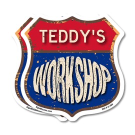 Teddy's Workshop (2 Pack) 6 inch X 6 inch Shield Shaped Commercial Grade Plastic Signs Weather Resistant, UV Protected To last, Gift for Dads and Uncles Classic Americana Crafted in the USA