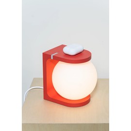 Wireless Charging Table Lamp with Flat Top Surface, Modern Design (Red)