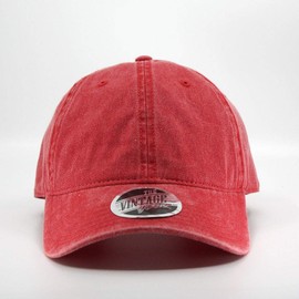 Plain Vintage Washed Cotton Adjustable Dad Hat Baseball Cap (Tp Red)