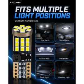 YFDXDS 194 T10 W5W LED Bulbs White, 168 2825 Replacement Bulbs, 27-SMD Ultra Bright 360° 12-24V Canbus Ready Plug and Play for Interior Dome Map License Plate Parking Side Marker DRL Lights