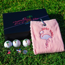 CRAFTSMAN GOLF Gift Box Flamingo Towel and Shark Golf Ball Markers with Hat Clip 3pcs Palm Trees Balls