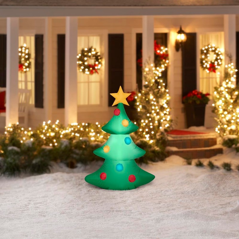 Gemmy Christmas Airblown Inflatable Tree, 4 ft Tall, Multi
