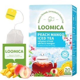 LOOMICA Peach Mango Iced Tea, Cold Brew, Tropical Fruit Tea Bags, Naturally Sweetened with Stevia, Mango & Peach Flavor, Fruity & Refreshing Summer Tea, Caffeine-Free, Enjoy Hot or Iced, 20 Counts