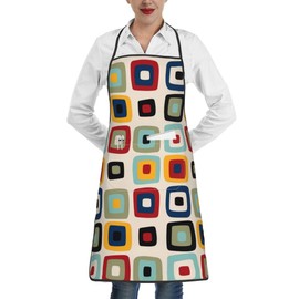 TNOKKU Mid Century Modern Retro Bib Aprons for Women Men Kitchen Chef Vintage Decorative Apron with Pockets Cooking BBQ Gardening