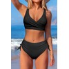 Women's High Waisted Bikini Twist Front Tie Back 2 Piece