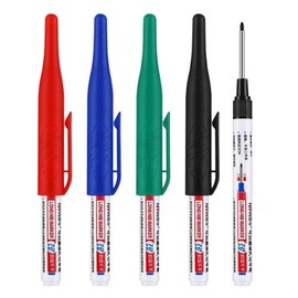 4Pcs Multicolor Multi-Purpose Deep Hole Marker Pens,Waterproof Colorful Carpenter Pen for Bathroom Home Decoration Construction Pens Woodworking Decoration, Red Black Blue Green Ink, Permanent Markers