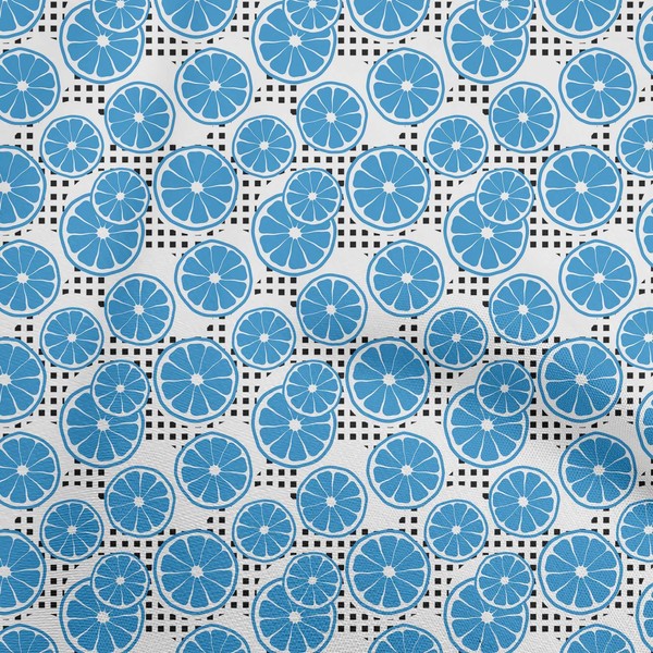 oneOone Velvet Medium Blue Fabric Fruits Pineapple Quilting Supplies Print