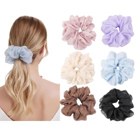 4 Packs Soft Oversized Scrunchies Jumbo Organza Scrunchies,Summer big Scrunchie, Large Giant Chiffon Scrunchie, Extra Large Scrunchies for Women and Girls