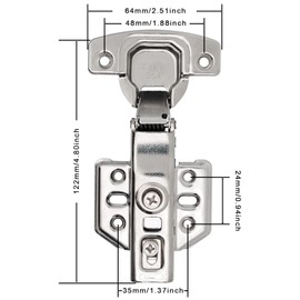 304 Stainless Steel Half Overlay Soft Frameless Soft Closing Hinges for Kitchen,Cabinet Middle Bending Spring Hinge,110 Degree, 3D Adjustable(4pcs)