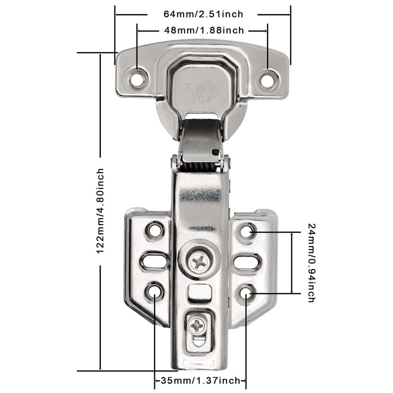 304 Stainless Steel Half Overlay Soft Frameless Soft Closing Hinges