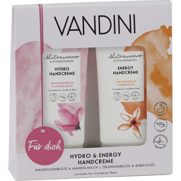 VANDINI Hand Cream Gift Set for Women - Beauty Set for Normal to Dry Skin with Hydro Hand Cream & Energy Hand Cream - Wellness Set, Care Set for Women, Body Care Set