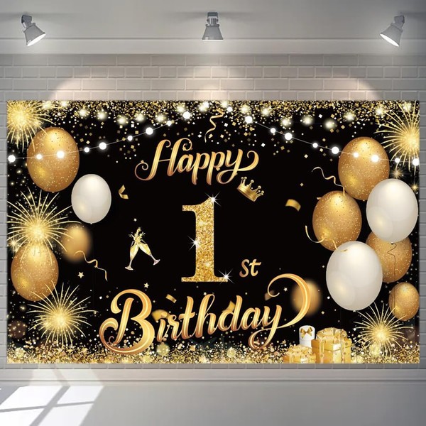 Happy 1st Birthday Banner Gold 1.1 x 1.8m Happy 1st
