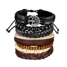 Aroncent 2 Piece Men's Women's Bracelet Fashion Vintage Multilayer Adjustable Hand Woven Braided Bangle, Base Metal