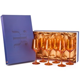 Colored Wine Glass Set,12 oz Glasses Set of 6, Unique Italian Style Tall Stemmed for White & Red Wine, Water, Margarita Glasses, Color Tumbler, Gift, Viral Beautiful Glassware (Amber)