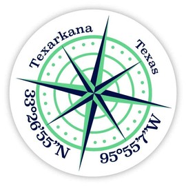Texarkana Texas 2-Inch Vinyl Decal Sticker Latitude Longitude Compass Design