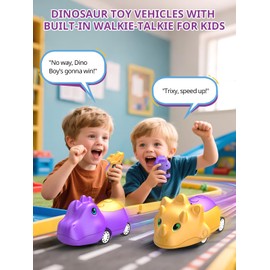 Inspireyes Dinosaur Walkie Talkies for Kids Rechargeable, Dino Toy Cars for Boys & Girls Ages 3-7, Crystal-Clear Audio, 48H Play, Fun Indoor & Backyard, Birthday Xmas Gifts for Toddler, 2 Pack