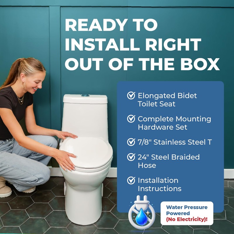 PREMEXA Bidet Toilet Seat for Elongated Toilets, Non-Electric, Dual Nozzle,