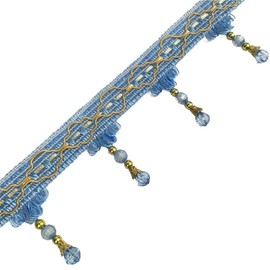 Whakano 2 m Fringe Border with Beads, 7 cm Wide, Sold by the Metre, Tassel Border for Crafts, Trim Border, Fringe, Lace Ribbon, Decorative Ribbon, Ribbon for DIY Sewing Crafts, Clothing, Curtains,