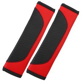 2PCS Car Seat Belt Cover, Carbon Fiber Safety Seatbelt Shoulder Strap Covers, Breathable Leather Soft Harness Pad Protect Your Neck and Shoulder (Black and red, One Size)