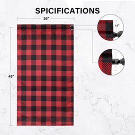 Simple Deluxe Buffalo Check Kitchen Tier Curtains, Plaid Gingham Small Curtain for Half Cafe Windows, 26" W x 45" L, Black and Red