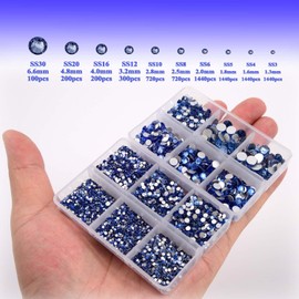 NCB NCB 8000pcs Non Hotfix Rhinestones 10 Sizes Flatback Crystal Glass Rhinestones with Tweezers and Picking Pen for Nail Art Clothes Bags Phone Decorations Crafts DIY (005 Lt. Sapphire Mix SS3-SS30)