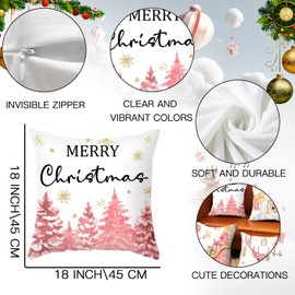FOQENCCI Christmas Cushion Covers 18 x 18 inch Set of 4 Christmas Pillow Case for Sofa Bedroom Car Xmas Decorations Throw Pillowcase 18x18 Inches (18" X 18", Christmas 02)