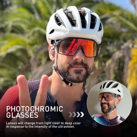 SCVCN Cycling Glasses, Self-tinting for Men, Photochromic Sports Sunglasses, Women's Clear Road Bike Glasses, TR90 Frame, Fast Cycling, MTB Cycling Glasses with UV400 Protection, Sports Glasses for
