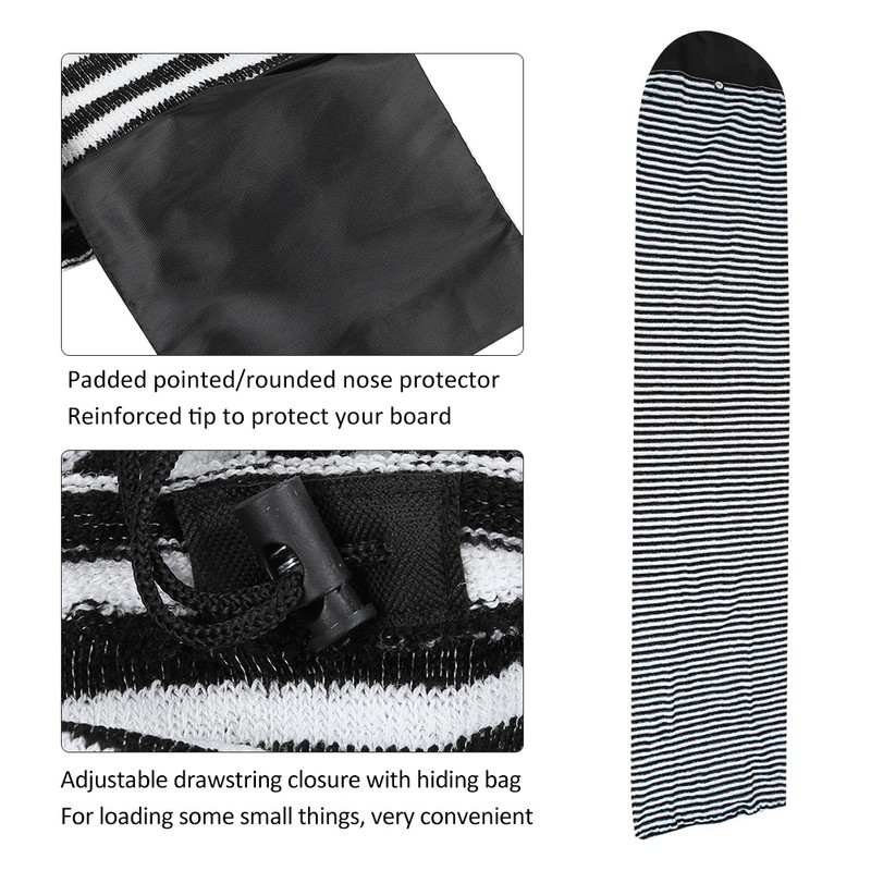 Polyester Black White Stripe Surfboard Sock Cover Protection Bag for