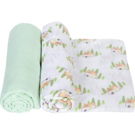 Miracle Blanket Soft Muslin Swaddles Newborn Nursery Sleep Essential - Pack of 2 Warm Wraps (Camper)