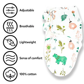 Callowesse 100% Cotton Newborn Swaddle 0.5 TOG – Adjustable Baby Swaddle Wrap, Baby Essential – Bears and Blossoms Pack of 3