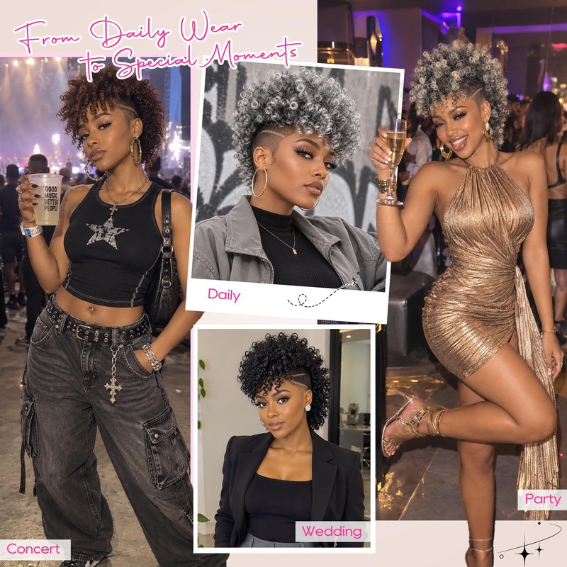 Mohawk Wig for Black Women Kinky Curly Clip in Mohawk