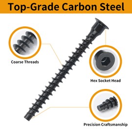 YaaYii M7 x 60mm Confirmat Screws Black 100 PCs, Hex Socket Drive Countersunk Furniture Connecting Self-Tapping Screw Set Carbon Steel Zinc Plated