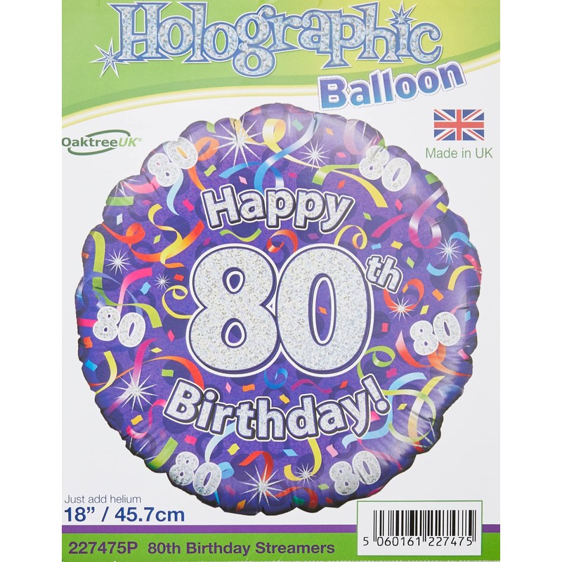 Oaktree UK Oaktree 18" 80th Birthday Streamers Holographic