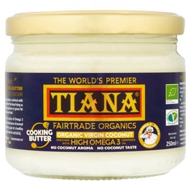 TIANA® Fair Trade Organics Omega 3 Virgin Coconut Cooking Butter 250ML (Pack of 1) - Odourless and No Coconut Aroma_Taste – Plant Based Omega 3 Superfood (1)