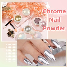 SILPECWEE Chrome Nail Powder Glitter Metallic Effect Chrome Powder for Nails Gold Silver Red Laser White Pearl Nail Chrome Powder for Gel Nails Art Decoration