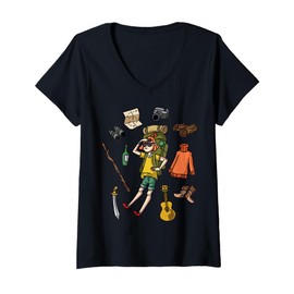 Womens Cartoon Character Camping Gear For Kids Adventure V-Neck T-Shirt