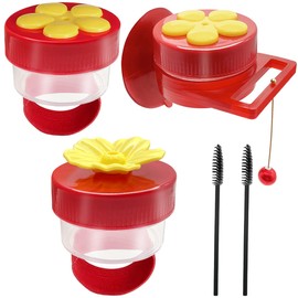 Hand Hummingbird Feeder, 3 Pack Mini Flower Handheld Hummingbird Feeding Tools with Cleaning Brush, Window Humming Wild Bird Feeders for Backyard Nature Outdoor Supplies,2 Styles, Red and Yellow