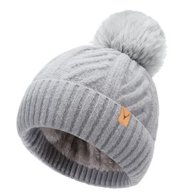 NEOLA Winter Hats for Women - Fleece Lined Beanie Hat Ladies Soft Warm Knit Bobble Hat with Detachable Chunky Faux Fur Pom Pom for Outdoor Sports Ski UK