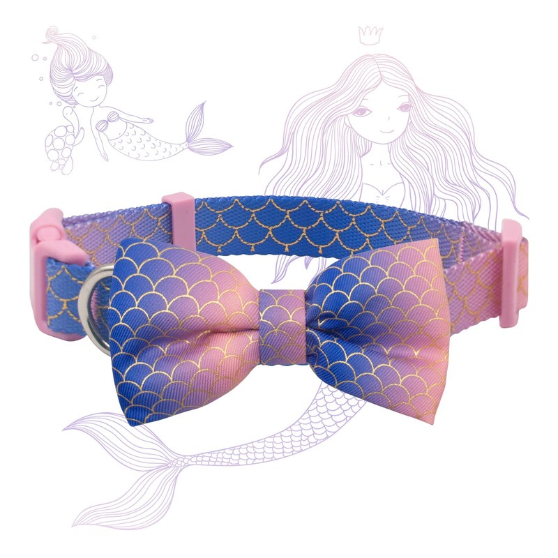 AZUZA Ribbon Dog Collar Mermaid Princess, Soft and Comfortable Dog